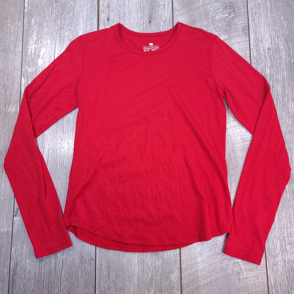 Segments Long Sleeve Top Women XS Red 100% Merino Wool Base Layer Shirt
